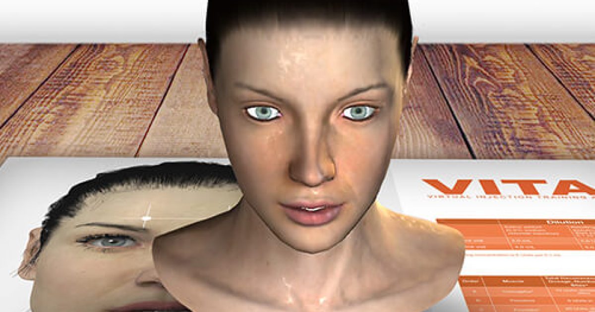 The app's 3D patient with injection points marked on the face